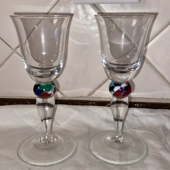 RARE Vintage Set of 5Theresienthal cordial glasses multi colored ball
